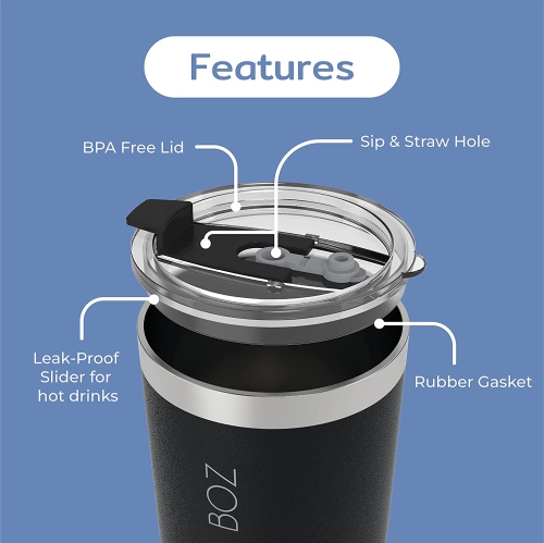 BOZ Stainless Steel Tumbler with Straw BPA Free, Vacuum Double Wall Insulated (Dark Green)