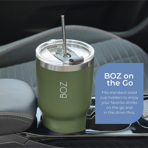 BOZ Stainless Steel Tumbler with Straw BPA Free, Vacuum Double Wall Insulated (Dark Green)