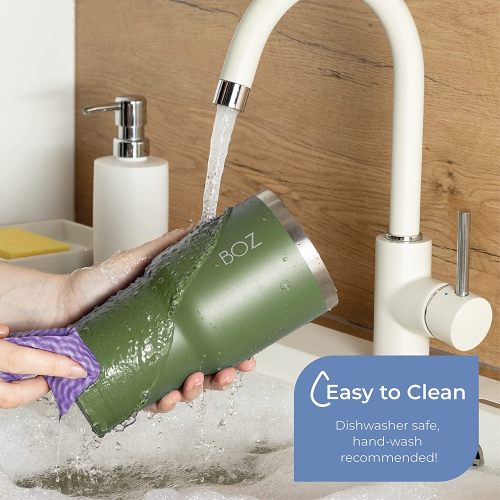 BOZ Stainless Steel Tumbler with Straw BPA Free, Vacuum Double Wall Insulated (Dark Green)