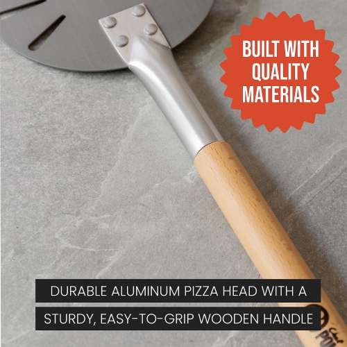 Chef Pomodoro Aluminum Turning Pizza Peel with Detachable Wood Handle for Easy Storage, Gourmet Luxury Pizza Paddle for Baking Homemade Pizza Bread
