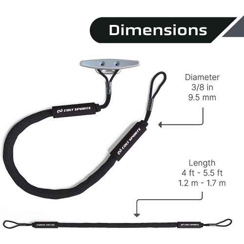 Colt Sports Bungee Dock Lines Mooring Rope for Boats - Black 5 Feet - Marine Rope, Elastic Boat, Jet Ski, and Dock Line with Secure Stainless Steel
