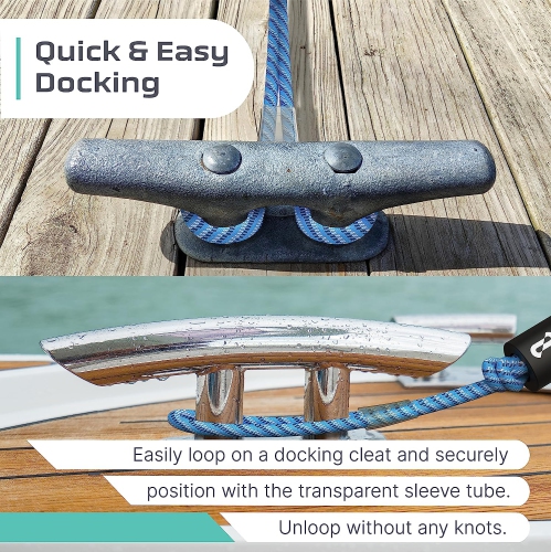 Colt Sports Bungee Dock Lines Mooring Rope for Boats - Blue, White and Black 5 Feet - Marine Rope, Elastic Boat, Jet Ski, and Dock Line with Secure