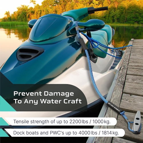 Colt Sports Bungee Dock Lines Mooring Rope for Boats - Blue, White and Black 5 Feet - Marine Rope, Elastic Boat, Jet Ski, and Dock Line with Secure