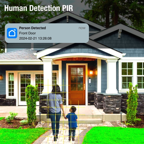 Sonnette caméra 2K Wi-Fi 64&nbsp;Go sans fil à piles et carillon, détection personne à IA maison intelligente, ensemble, sonnette vidéo à installer