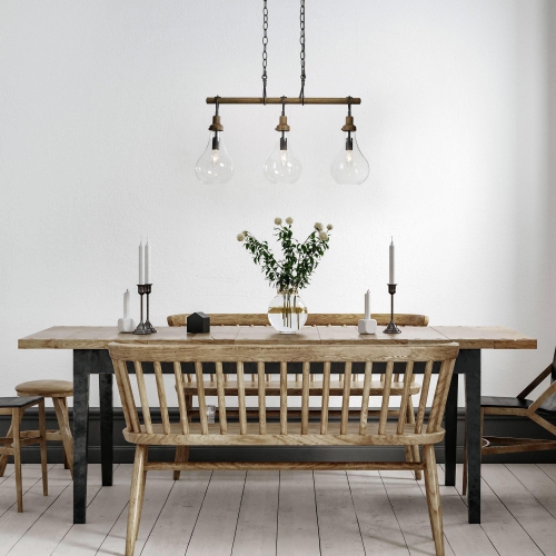 Farmhouse Black Dining Room Chandelier, 3-Light Modern Kitchen Island Pendant Hanging Light with Teardrop