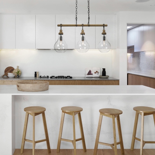 Farmhouse Black Dining Room Chandelier, 3-Light Modern Kitchen Island Pendant Hanging Light with Teardrop