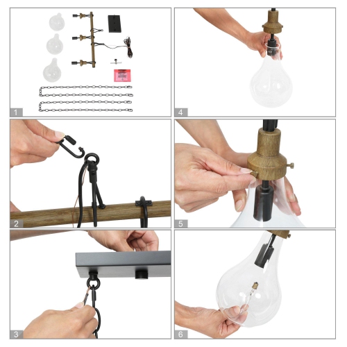 Farmhouse Black Dining Room Chandelier, 3-Light Modern Kitchen Island Pendant Hanging Light with Teardrop