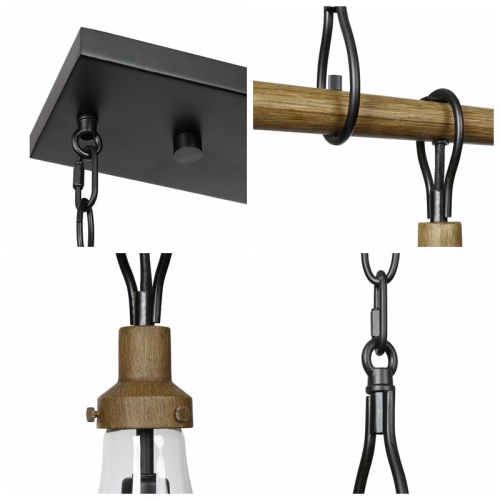 Farmhouse Black Dining Room Chandelier, 3-Light Modern Kitchen Island Pendant Hanging Light with Teardrop