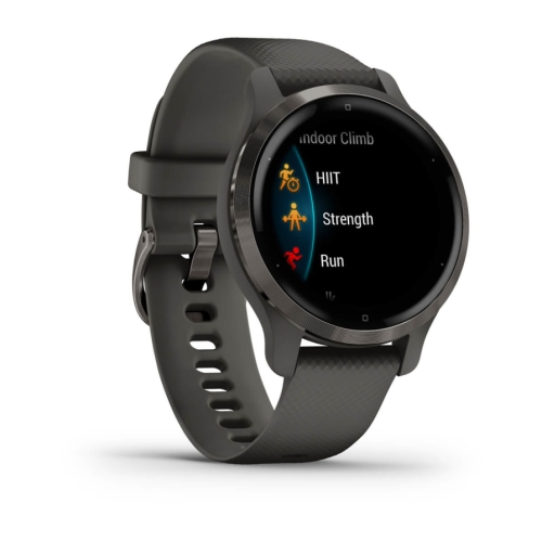 Garmin venu® 2S - lunette en acier inoxydable ardoise avec boîtier en graphite et bracelet en silicone - taille du boîtier - 40&nbsp;mm