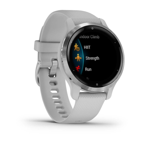 Montre intelligente Garmin venu® 2S - lunette en acier inoxydable argenté avec boîtier gris brume et bracelet en silicone - taille du boîtier -