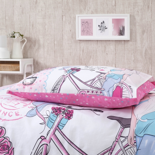 SUSSEXHOME Pink Paris Duvet Cover Set, Full Size Duvet Cover, 1 Duvet Cover, 1 Fitted Sheet and 2 Pillowcases, Iron Safe, Hypoallergenic, Breathable