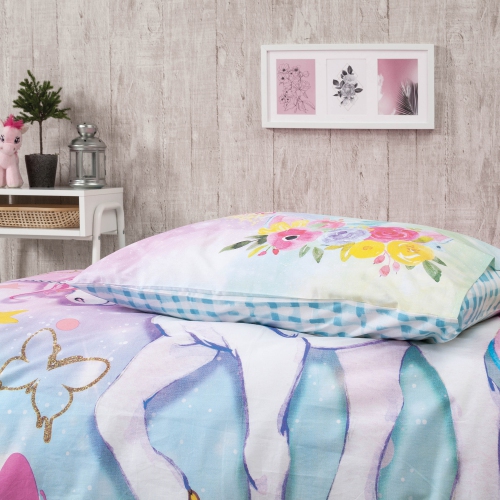 SUSSEXHOME Buble Gum Unicorn Duvet Cover Set Mint, Twin Size Duvet Cover, 1 Duvet Cover, 1 Fitted Sheet, 2 Pillowcases, Iron Safe, Hypoallergenic,