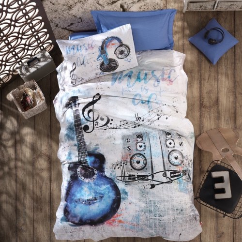 SUSSEXHOME Blue Guitar Duvet Cover Set, Twin Size Duvet Cover, 1 Duvet Cover, 1 Fitted Sheet and 2 Pillowcases, Iron Safe, Hypoallergenic, Breathable