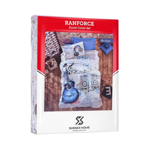 SUSSEXHOME Blue Guitar Duvet Cover Set, Twin Size Duvet Cover, 1 Duvet Cover, 1 Fitted Sheet and 2 Pillowcases, Iron Safe, Hypoallergenic, Breathable