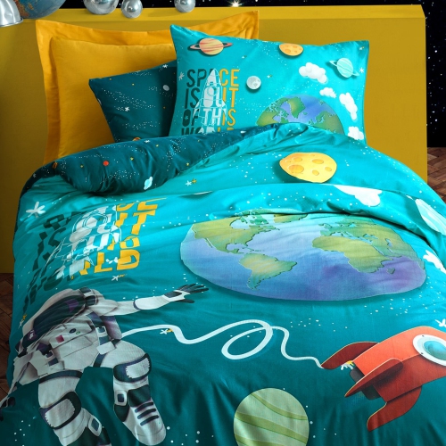 SUSSEXHOME Cosmos In Sky Duvet Cover Set Turquoise, Twin Size Duvet Cover, 1 Duvet Cover, 1 Fitted Sheet and 2 Pillowcases, Iron Safe,