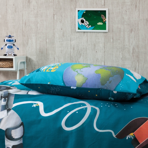 SUSSEXHOME Cosmos In Sky Duvet Cover Set Turquoise, Twin Size Duvet Cover, 1 Duvet Cover, 1 Fitted Sheet and 2 Pillowcases, Iron Safe,