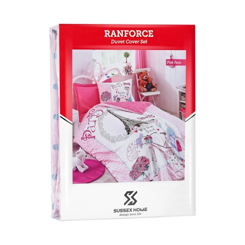 SUSSEXHOME Pink Paris Duvet Cover Set, Twin Size Duvet Cover, 1 Duvet Cover, 1 Fitted Sheet and 2 Pillowcases, Iron Safe, Hypoallergenic, Breathable