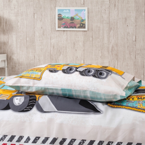 SUSSEXHOME Building White Duvet Cover Set Yellow, Twin Size Duvet Cover, 1 Duvet Cover, 1 Fitted Sheet and 2 Pillowcases, Iron Safe, Hypoallergenic,