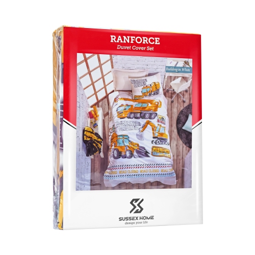 SUSSEXHOME Building White Duvet Cover Set Yellow, Twin Size Duvet Cover, 1 Duvet Cover, 1 Fitted Sheet and 2 Pillowcases, Iron Safe, Hypoallergenic,