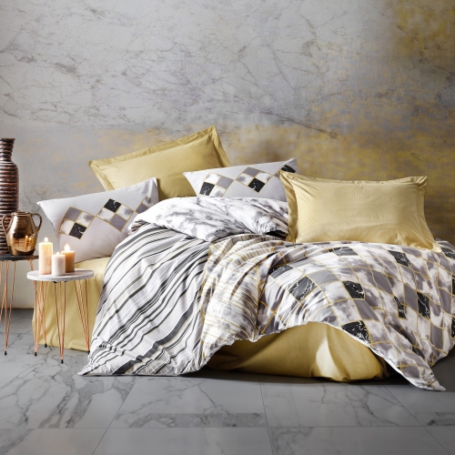 Image 1 de 7.. SUSSEXHOME Black Cubes Duvet Cover Set Beige, Queen Size Duvet Cover, 1 Duvet Cover, 1 Fitted Sheet and 2 Pillowcases, Iron Safe, Hypoallergenic,