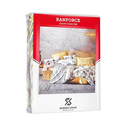 SUSSEXHOME Black Cubes Duvet Cover Set Beige, Queen Size Duvet Cover, 1 Duvet Cover, 1 Fitted Sheet and 2 Pillowcases, Iron Safe, Hypoallergenic,