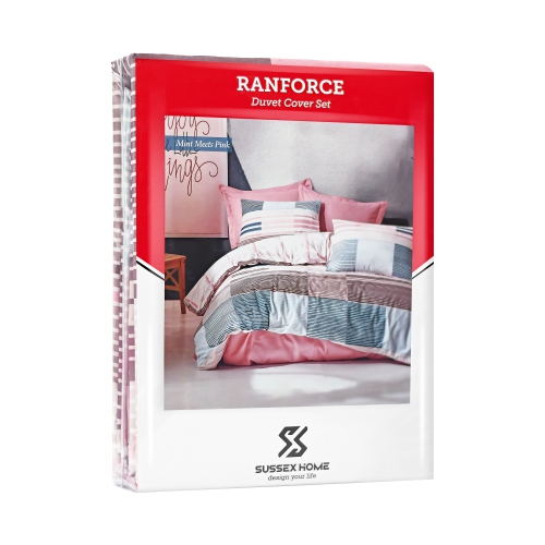 SUSSEXHOME Mint Meets Pink Duvet Cover Set Pink, Queen Size Duvet Cover, 1 Duvet Cover, 1 Fitted Sheet and 2 Pillowcases, Iron Safe, Hypoallergenic,