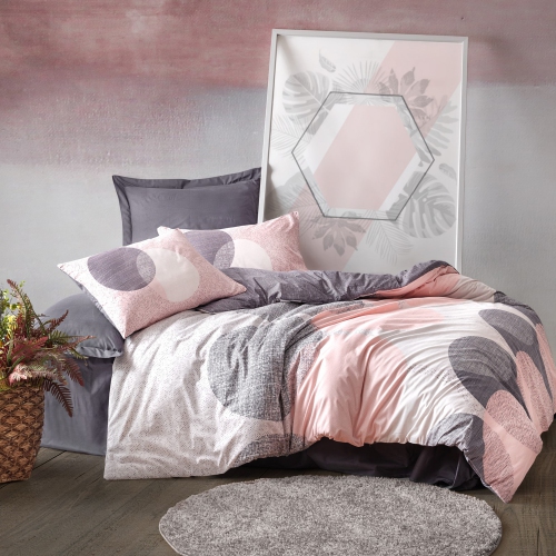 Image 1 de 7.. SUSSEXHOME Peach Circles Duvet Cover Set Pink, Full Size Duvet Cover, 1 Duvet Cover, 1 Fitted Sheet and 2 Pillowcases - Iron Safe, Hypoallergenic,