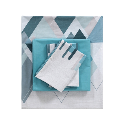 SUSSEXHOME Light Gray Cubes Duvet Cover Set Teal, Queen Size Duvet Cover, 1 Duvet Cover, 1 Fitted Sheet and 2 Pillowcases, Iron Safe, Hypoallergenic,