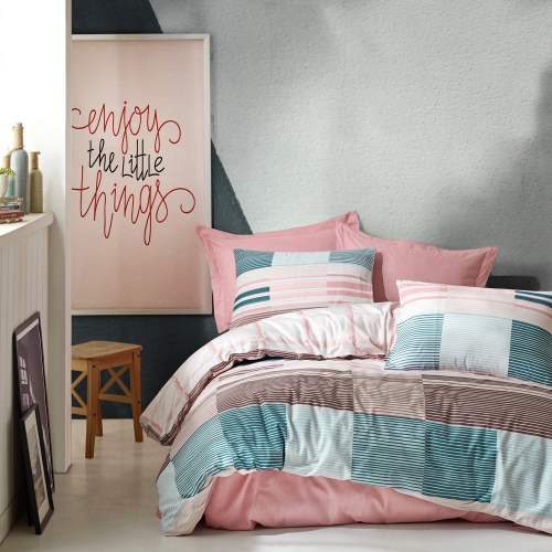 Image 1 de 7.. SUSSEXHOME Mint Meets Pink Duvet Cover Set Pink, Full Size Duvet Cover, 1 Duvet Cover, 1 Fitted Sheet and 2 Pillowcases, Iron Safe, Hypoallergenic,