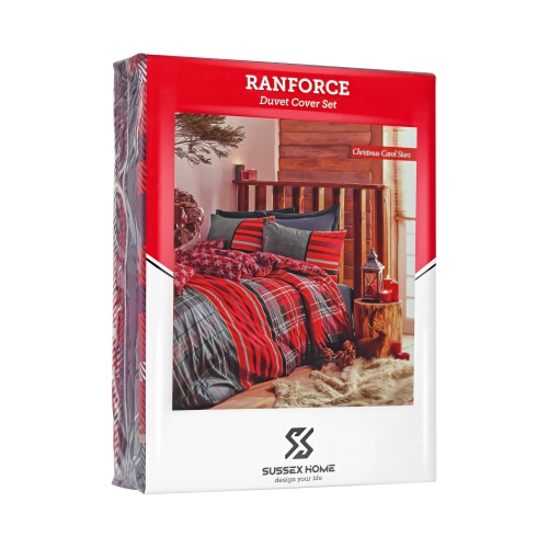 SUSSEXHOME Christmas Carol Stars Duvet Cover Set Red, Full Size Duvet Cover, 1 Duvet Cover, 1 Fitted Sheet and 2 Pillowcases, Iron Safe,