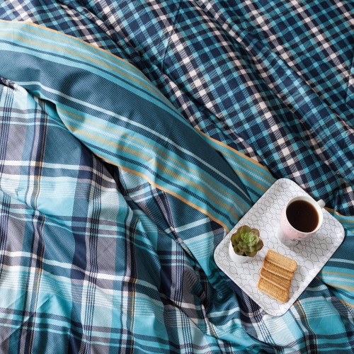 SUSSEXHOME Black Green Stripes Duvet Cover Set Teal, Full Size Duvet Cover, 1 Duvet Cover, 1 Fitted Sheet and 2 Pillowcases, Iron Safe,