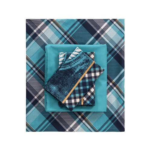 SUSSEXHOME Black Green Stripes Duvet Cover Set Teal, Full Size Duvet Cover, 1 Duvet Cover, 1 Fitted Sheet and 2 Pillowcases, Iron Safe,