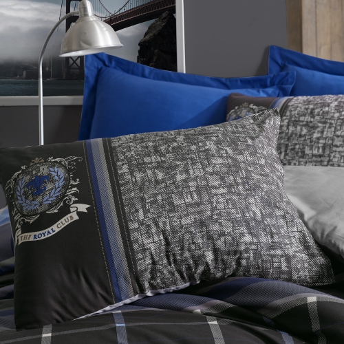 SUSSEXHOME Blue Gray Royalty Duvet Cover Set Anthracite, Full Size Duvet Cover, 1 Duvet Cover, 1 Fitted Sheet and 2 Pillowcases, Iron Safe,