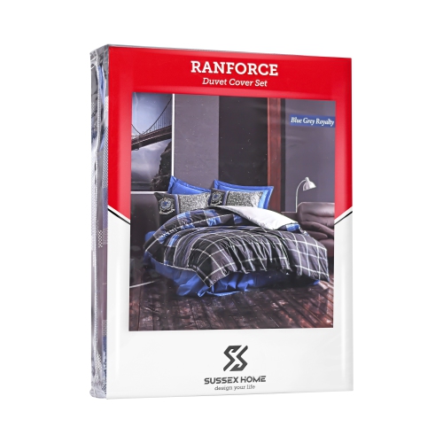 SUSSEXHOME Blue Gray Royalty Duvet Cover Set Anthracite, Full Size Duvet Cover, 1 Duvet Cover, 1 Fitted Sheet and 2 Pillowcases, Iron Safe,