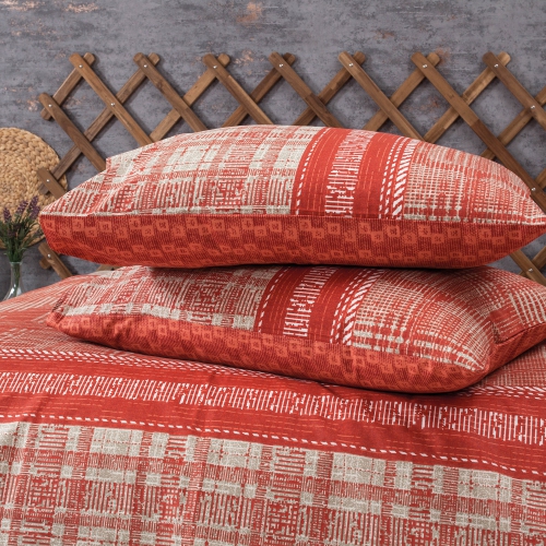 SUSSEXHOME Orange in West Duvet Cover Set, Turkish Cotton Queen Size Duvet Cover Set, 1 Duvet Cover, 1 Fitted Sheet and 2 Pillowcases, Hypoallergenic