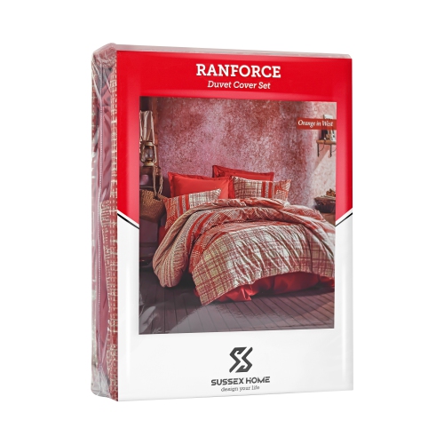 SUSSEXHOME Orange in West Duvet Cover Set, Turkish Cotton Queen Size Duvet Cover Set, 1 Duvet Cover, 1 Fitted Sheet and 2 Pillowcases, Hypoallergenic