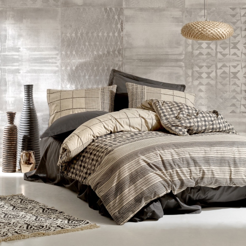 SUSSEXHOME Cream Lines Duvet Cover Set Anthracite, Full Size Duvet Cover Set, 1 Duvet Cover, 1 Fitted Sheet and 2 Pillowcases , Iron Safe,