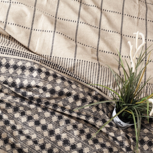 SUSSEXHOME Cream Lines Duvet Cover Set Anthracite, Full Size Duvet Cover Set, 1 Duvet Cover, 1 Fitted Sheet and 2 Pillowcases , Iron Safe,