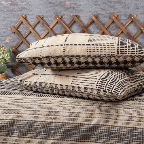 SUSSEXHOME Cream Lines Duvet Cover Set Anthracite, Full Size Duvet Cover Set, 1 Duvet Cover, 1 Fitted Sheet and 2 Pillowcases , Iron Safe,