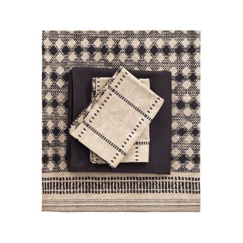 SUSSEXHOME Cream Lines Duvet Cover Set Anthracite, Full Size Duvet Cover Set, 1 Duvet Cover, 1 Fitted Sheet and 2 Pillowcases , Iron Safe,