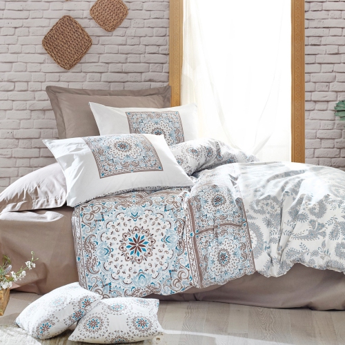 SUSSEXHOME Paisley Brown Duvet Cover Set - Beige Full Size Duvet Cover, 1 Duvet Cover, 1 Fitted Sheet and 2 Pillowcases - Iron Safe, Hypoallergenic,