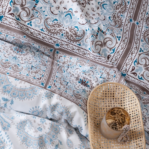 SUSSEXHOME Paisley Brown Duvet Cover Set - Beige Full Size Duvet Cover, 1 Duvet Cover, 1 Fitted Sheet and 2 Pillowcases - Iron Safe, Hypoallergenic,