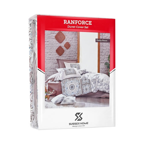 SUSSEXHOME Paisley Brown Duvet Cover Set - Beige Full Size Duvet Cover, 1 Duvet Cover, 1 Fitted Sheet and 2 Pillowcases - Iron Safe, Hypoallergenic,