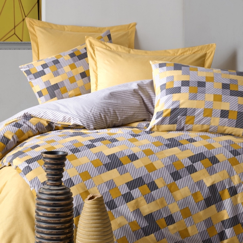 SUSSEXHOME Yellow Geometry Duvet Cover Set, Full Size, 1 Duvet Cover, 1 Fitted Sheet and 2 Pillowcases, Iron Safe, Hypoallergenic, Breathable Bedding