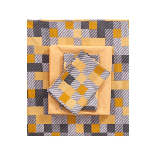 SUSSEXHOME Yellow Geometry Duvet Cover Set, Full Size, 1 Duvet Cover, 1 Fitted Sheet and 2 Pillowcases, Iron Safe, Hypoallergenic, Breathable Bedding