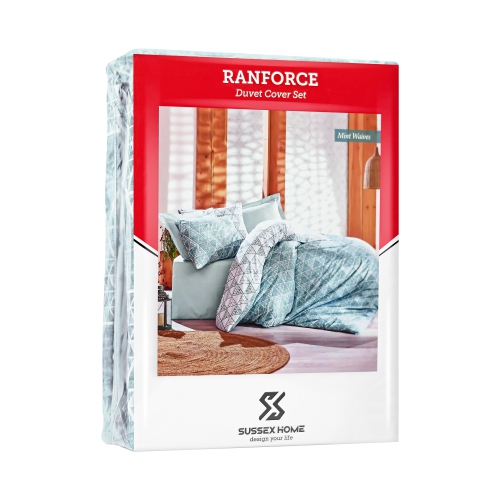 SUSSEXHOME Mint Waives Duvet Cover Set, Full Size Duvet Cover, 1 Duvet Cover, 1 Fitted Sheet and 2 Pillowcases, Iron Safe, Hypoallergenic, Breathable