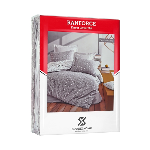 SUSSEXHOME Gray Connections Duvet Cover Set, Queen Size, 1 Duvet Cover, 1 Fitted Sheet and 2 Pillowcases, Iron Safe, Hypoallergenic, Breathable