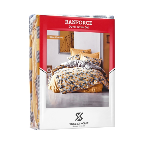 SUSSEXHOME Yellow Geometry Duvet Cover Set, King Size Duvet Cover, 1 Duvet Cover, 1 Fitted Sheet and 2 Pillowcases, Iron Safe, Hypoallergenic,