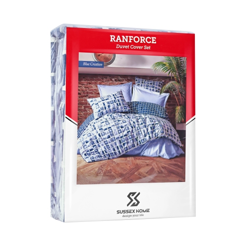 SUSSEXHOME Blue Creation Duvet Cover Set, Full Size Duvet Cover, 1 Duvet Cover, 1 Fitted Sheet and 2 Pillowcases, Iron Safe, Hypoallergenic,