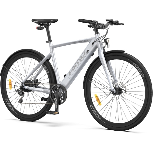 HIMO C30R 27.5" Electric Bike - Silver Range up to 120 KM, Removable 36V/10Ah Battery, Shimano 9-Speed Transmission System, 5 electric-assist modes